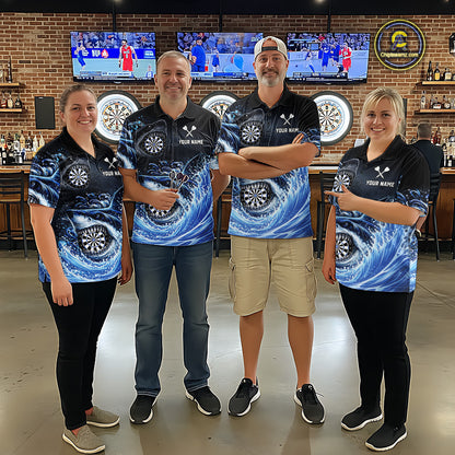 Personalized Funny Shark Waving Blue Dartboard Women Darts Polo Shirt Custom Darts Team Jerseys NYN2583