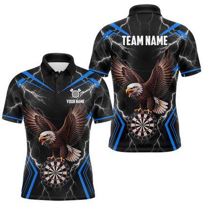 Thunder Lightning Eagle Men's Dart Polo Shirt, Personalized Blue Dart League Jersey, Athletic Tournament Apparel