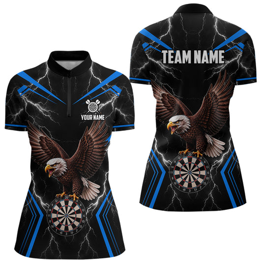 Thunder Lightning Eagle Women's Quarter-Zip Shirt, Personalized Blue Dart Tournament Jersey, Moisture-Wicking Performance Apparel