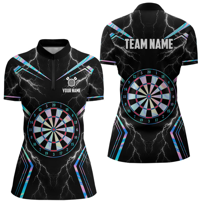 Holographic Thunder Women's Dart Quarter-Zip Shirt, Personalized Dart Tournament Jersey, Moisture-Wicking Performance Apparel