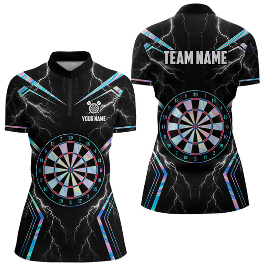 Holographic Thunder Women's Dart Quarter-Zip Shirt, Personalized Dart Tournament Jersey, Moisture-Wicking Performance Apparel