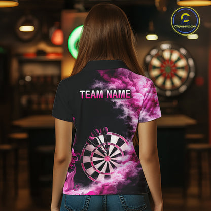 Custom Pink Smokes Dartboard & Arrow Women Darts Polo Shirt Personalized Darts Team Jerseys NYN2597
