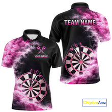Load image into Gallery viewer, Custom Pink Smokes Dartboard &amp; Arrow Men Darts Polo Shirt Personalized Darts Team Jerseys NYN2597