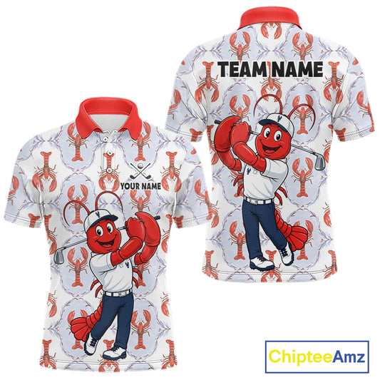 Personalized Lobster men's golf polo shirt, funny lobster golfer, moisture-wicking golf apparel, golf team jersey, beach golf tournament