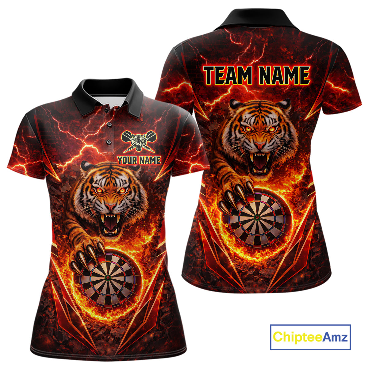 Red Flaming Tiger Thunder Dartboard Women Darts Polo Shirt Custom Funny Darts Team Jersey NYN2610