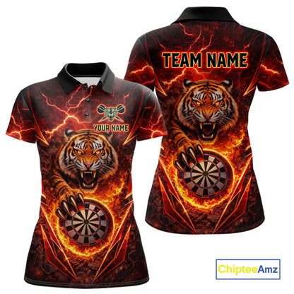 Red Flaming Tiger Thunder Dartboard Women Darts Polo Shirt Custom Funny Darts Team Jersey NYN2610