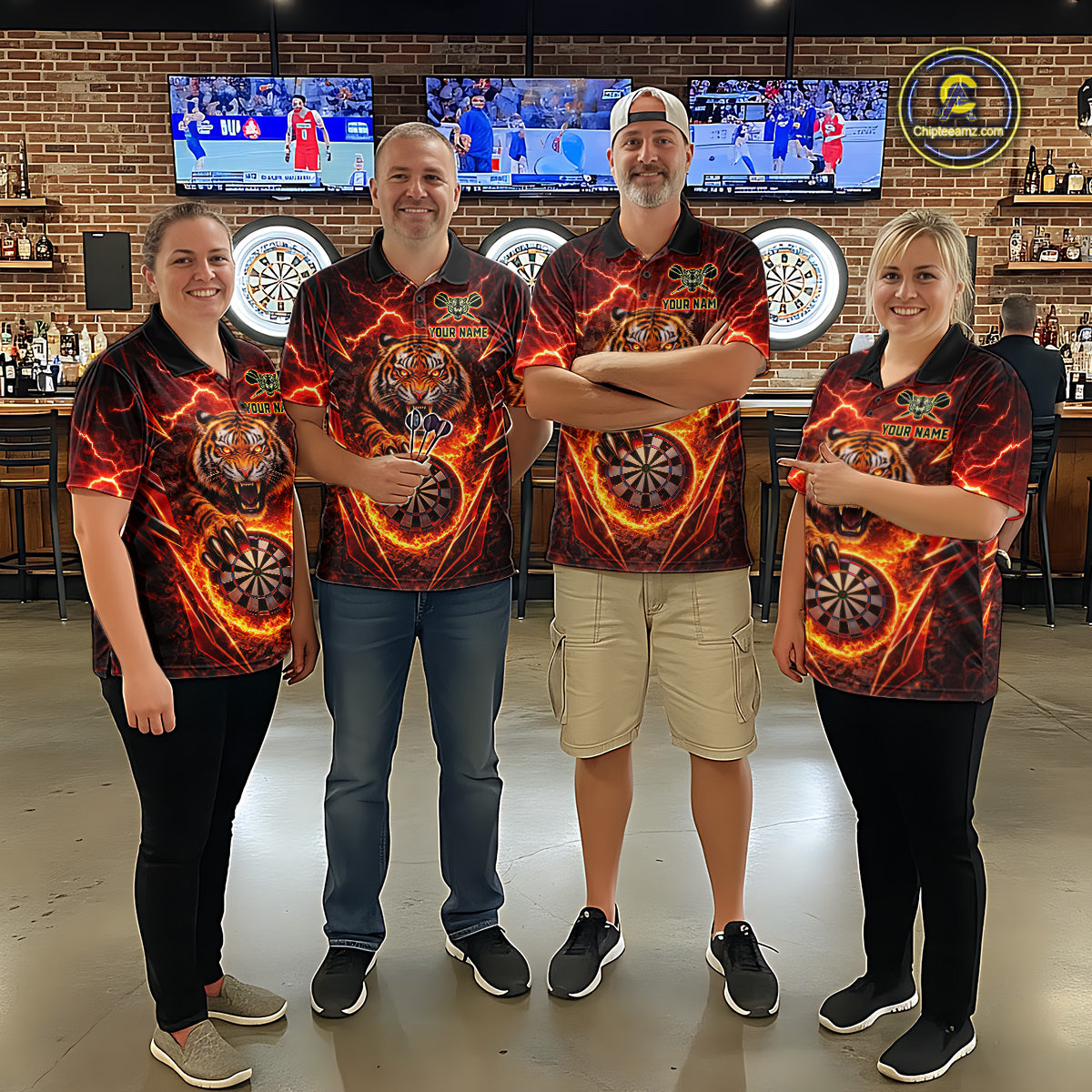 Red Flaming Tiger Thunder Dartboard Women Darts Quarter-Zip Shirt Custom Funny Darts Team Jersey NYN2610