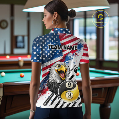 Splatter US Flag Yin And Yang 8 Ball & 9 Ball Women Billiard Shirt Custom Eagle Freedom Billiard Appeal NYN2767