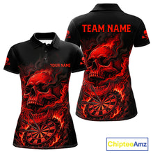 Load image into Gallery viewer, Fire Flame Skull Red Grunge Dartboard Custom Dart Polo Shirt For Women Dart League Jerseys NYN2092
