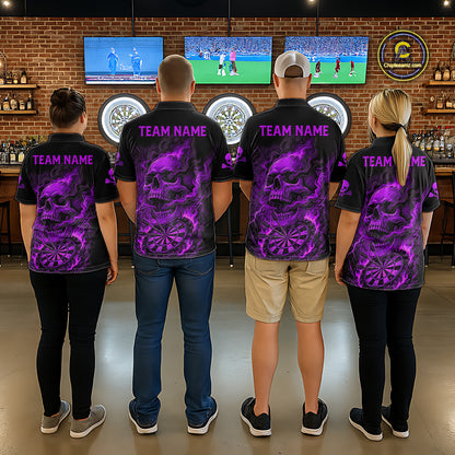 Fire Flame Skull Purple Grunge Dartboard Custom Dart Polo Shirt For Men Dart League Jerseys NYN2093