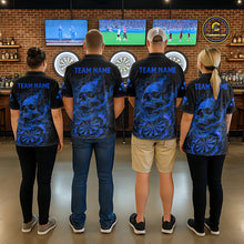 Load image into Gallery viewer, Fire Flame Skull Blue Grunge Dartboard Custom Dart Quarter-Zip Shirt For Women Dart League Jerseys NYN2094