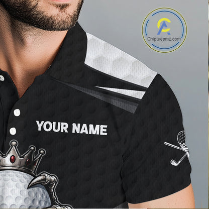 Custom Crown Claws Golf Ball Team Attire White And Black Golf Ball Pattern Polo Shirts For Men NYN3177