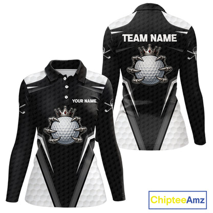 Custom Crown Claws Golf Ball Team Attire White And Black Golf Ball Pattern Polo Shirts For Women NYN3177