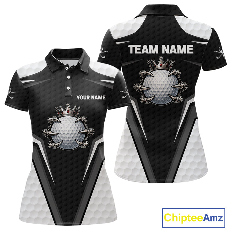Custom Crown Claws Golf Ball Team Attire White And Black Golf Ball Pattern Polo Shirts For Women NYN3177
