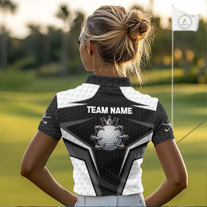 Custom Crown Claws Golf Ball Team Attire White And Black Golf Ball Pattern Polo Shirts For Women NYN3177
