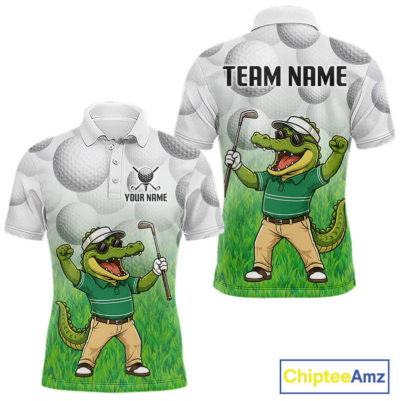 Funny alligator golfer mens golf polo shirt golf apparel