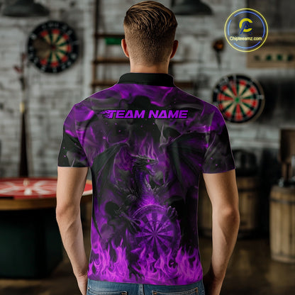 Fire Flames Darts Dragon Purple Dart Polo Shirts For Men Personalized Team Dart Jerseys NYN2105