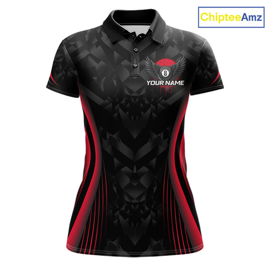 Red Dripping Wings 8 Ball Billiard Polo 1/4-Zip Shirt For Women Custom Billiard Pool Team Jersey NYN3942