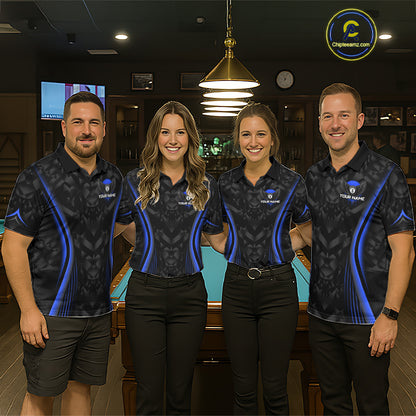 Blue Dripping Wings 8 Ball Billiard Polo 1/4-Zip Shirt For Women Custom Billiard Pool Team Jersey NYN3943
