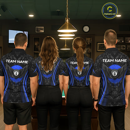 Blue Dripping Wings 8 Ball Billiard Polo 1/4-Zip Shirt For Women Custom Billiard Pool Team Jersey NYN3943