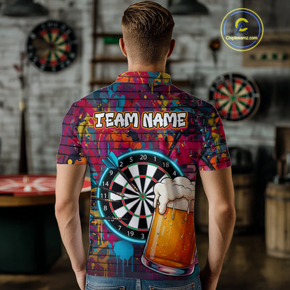 Custom Beers & Dartboard Graffiti Funny Darts Polo Shirt For Men Colorful Dart Jerseys NYN1864