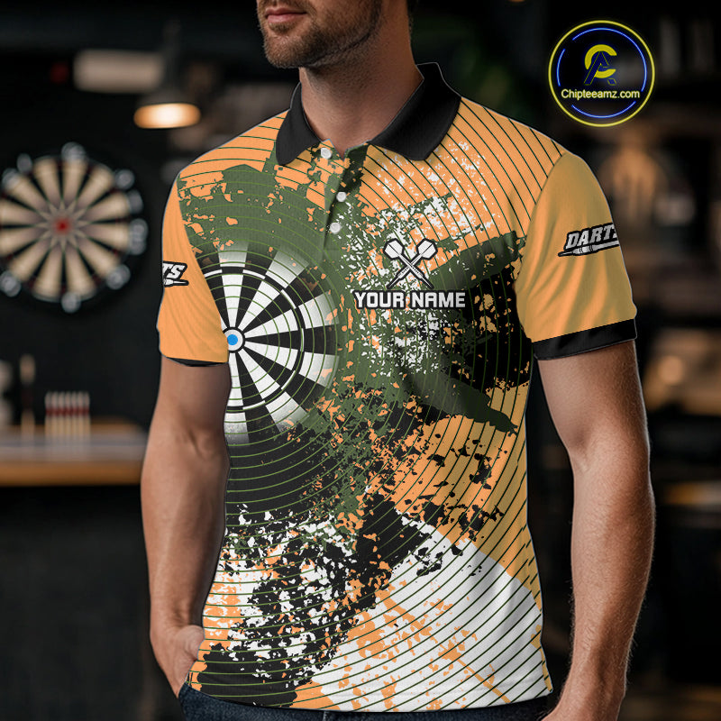 Dartboard Colorful Grunge Men's Darts Shirt Custom Name For Players | Opt2 - Orange NYN0688