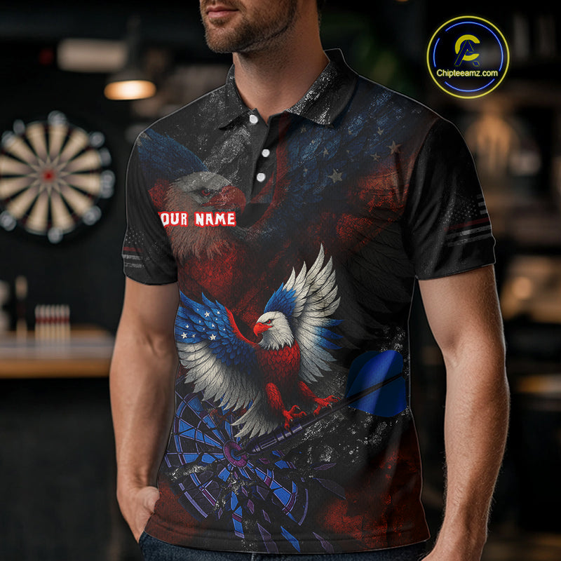 US Flag Eagle Cracked Dartboard Red Men's Darts Shirt Custom Name For Players | Opt1 NYN0690