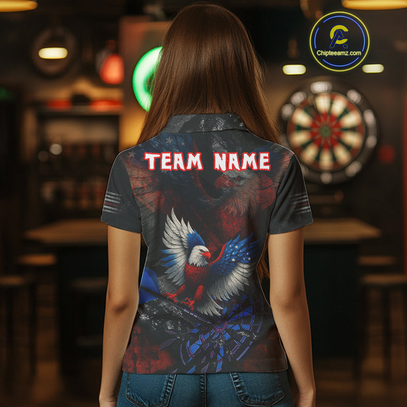 US Flag Eagle Cracked Dartboard Red Women's Darts Shirt Custom Name For Players | Opt1 NYN0690