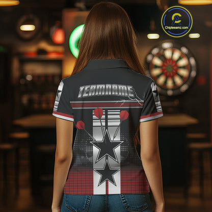 Patriotic Star & Darts Custom Women's Darts Shirt - Black & Red Jersey For Players NYN0451
