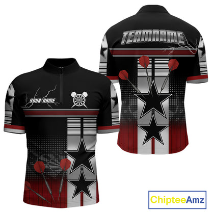 Patriotic Star & Darts Custom Men's Darts Shirt - Black & Red Jersey For Players NYN0451