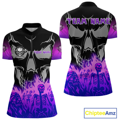 Purple Flaming Skull Dartboard Custom Quarter-Zip Shirt For Women - Darts Team Jersey NYN0714
