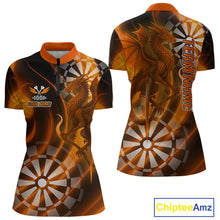 Load image into Gallery viewer, Custom Women's Darts Quarter-Zip Shirt Dragon And Dartboard - Personalized Name &amp; Team NYN0721