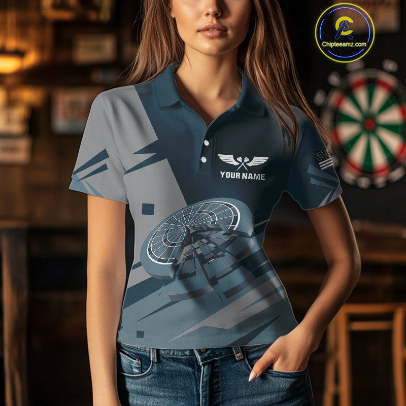 Blue Cracked Dartboard Custom Darts Polo Shirt For Women - Darts Team Jersey NYN0725
