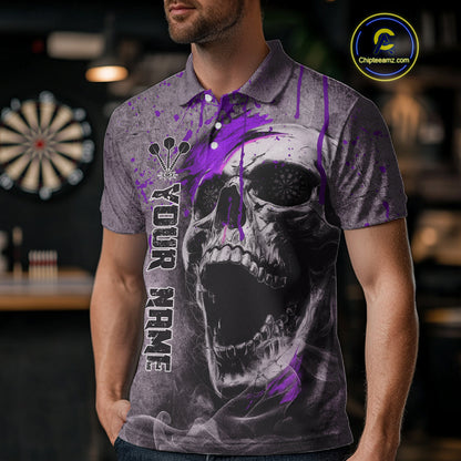 Custom Purple Dripping Skull Polo Grunge Dart Shirt For Men Dartboard Outfits Dart Jersey NYN1321