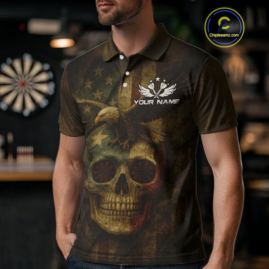 Custom Skull Eagle Grunge Polo Dart Shirt For Men Retro Patriotic Dart Jerseys NYN1337