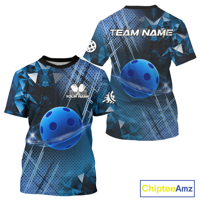 Custom Lightning Blue Pickleball Ball T-Shirt For Men Outfits 3D Pickleball Jerseys NYN1340
