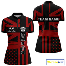 Load image into Gallery viewer, Dartboard Shield US Flag - Women's Patriotic Darts Shirt - Custom Name For Players NYN0489