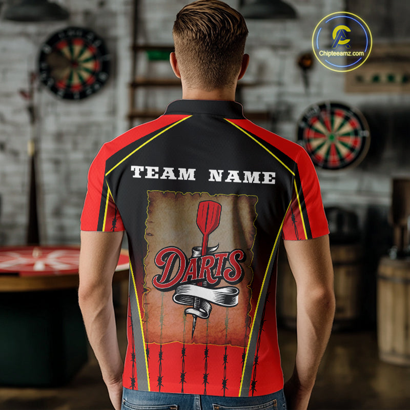Red Black Barbed Western Darts Men's Cowboy Darts Shirt - Custom Name For Players NYN0498