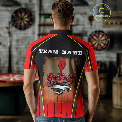 Red Black Barbed Western Darts Men's Cowboy Darts Shirt - Custom Name For Players NYN0498