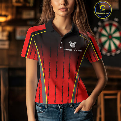 Red Black Barbed Western Darts Women's Cowboy Darts Shirt - Custom Name For Players NYN0498