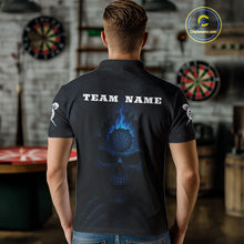 Load image into Gallery viewer, Blue Flaming Dartboard In Grim Reaper Men's Team Shirt - Custom Name For Darts Jersey NYN0514