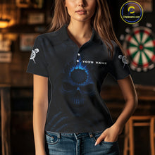Load image into Gallery viewer, Blue Flaming Dartboard In Grim Reaper Women's Team Shirt - Custom Name For Darts Jersey NYN0514