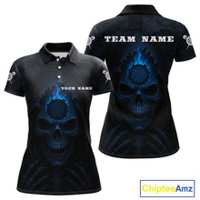 Load image into Gallery viewer, Blue Flaming Dartboard In Grim Reaper Women's Team Shirt - Custom Name For Darts Jersey NYN0514