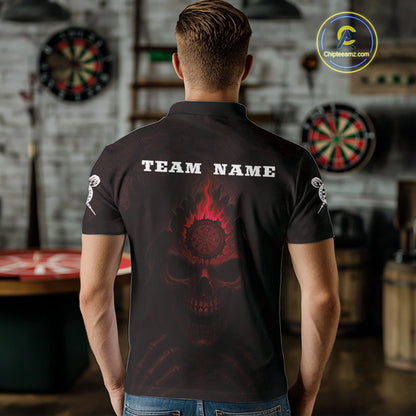 Red Flaming Dartboard In Grim Reaper Men's Team Shirt - Custom Name For Darts Jersey NYN0515