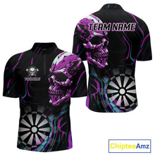Load image into Gallery viewer, Purple Flaming Skull Dartboard 1/4-Zip Dart Shirt For Men Custom Outfits Darts Team Jersey NYN0998