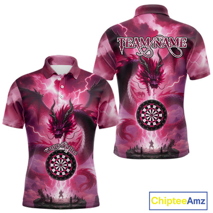 Custom Lightning Pink Thunder Dragon Dartboard Polo Dart Shirt For Men, Darts Team Jersey NYN1013