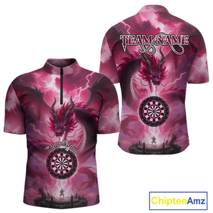 Custom Lightning Pink Thunder Dragon Dartboard 1/4-Zip Dart Shirt For Men, Darts Team Jersey NYN1013
