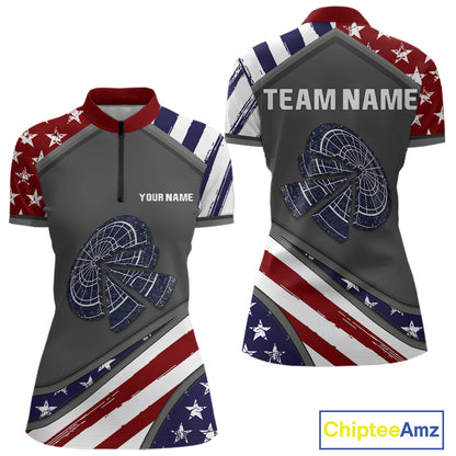 US Flag Cracked Dartboard Custom Darts Quarter-Zip Shirt For Women - Darts Team Jersey NYN0728