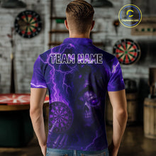 Load image into Gallery viewer, Personalized Purple Flames Skull Dartboard Darts Jersey Custom Men's Skull Darts Polo Shirt NYN1029