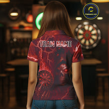 Load image into Gallery viewer, Personalized Red Flames Skull Dartboard Darts Jersey Custom Women's Skull Darts 1/4-Zip Shirt NYN1030